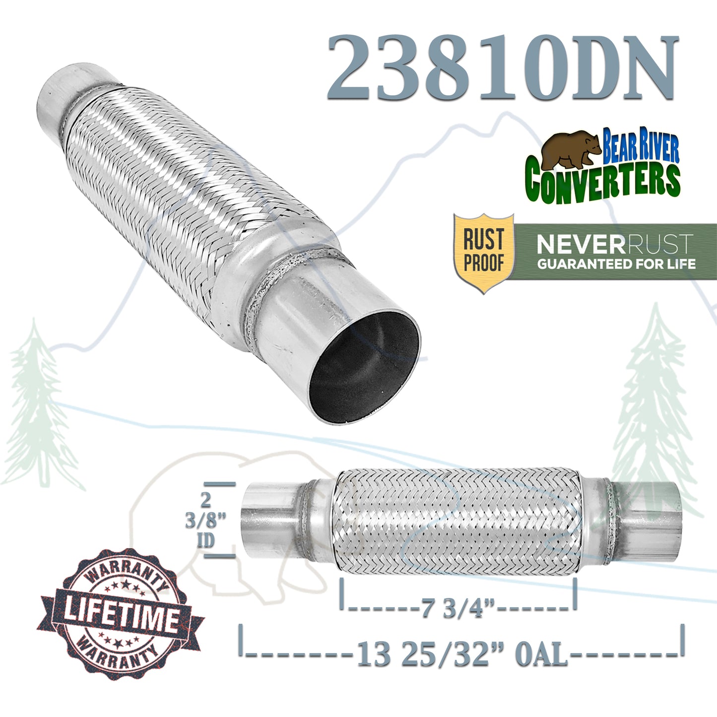 23810DN 2.375" (2 3/8 in.) x 10" x 14" Flex Pipe Exhaust Coupling Stainless Heavy Duty