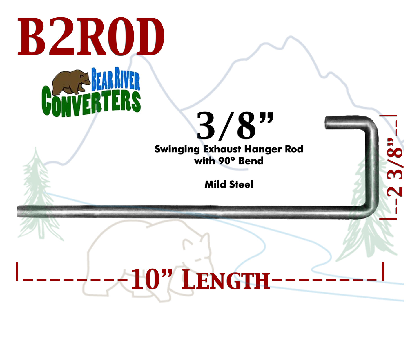 B2ROD Universal Exhaust Southern Hanger 3/8" Rod 90º J Hook Style 10"