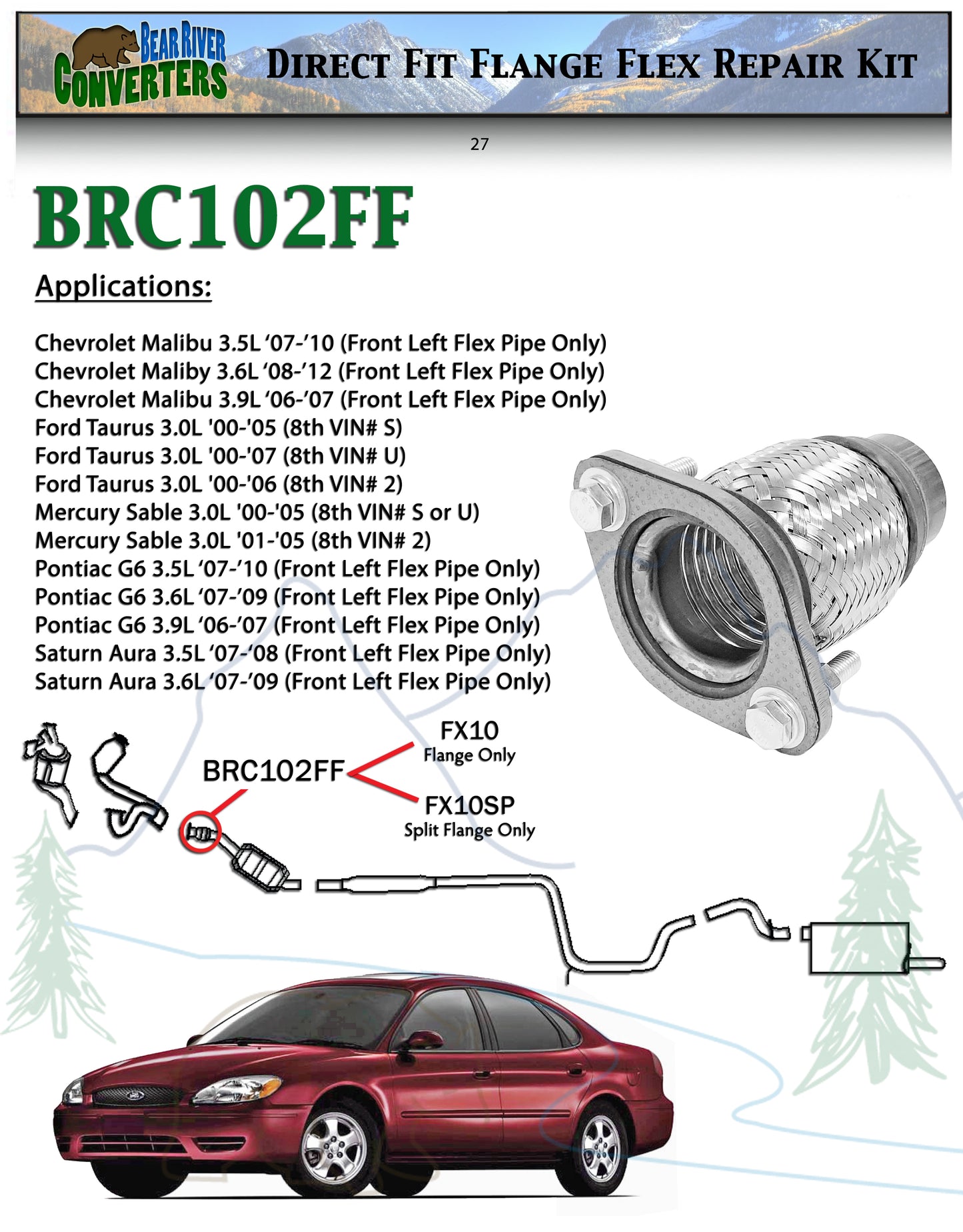 BRC102FF Flange Flex Coupling Exhaust Repair Pipe for Ford Mercury Pontiac Chevy Saturn