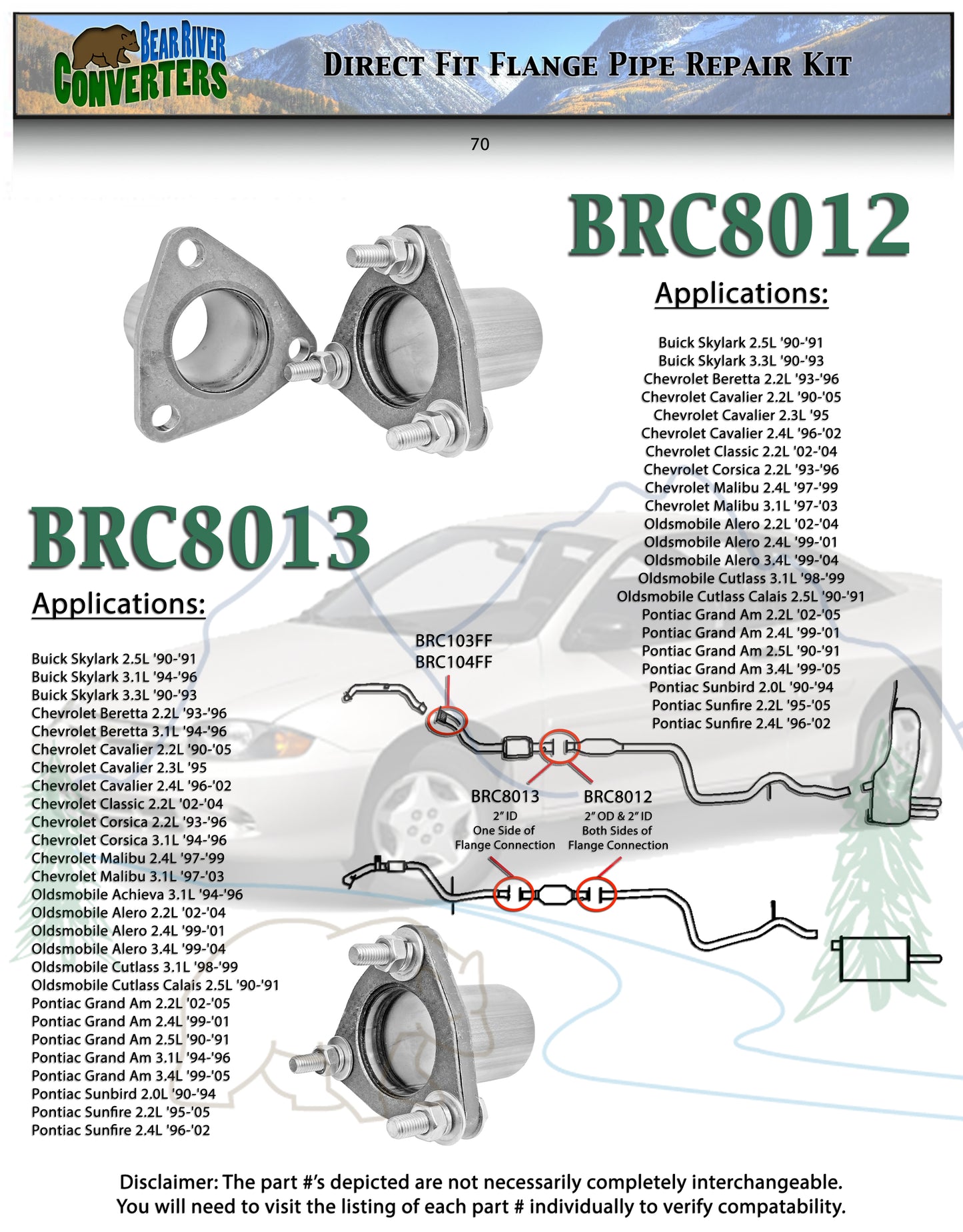 BRC8012 2" Semi Direct Fit Exhaust Converter Pipe Flange Repair Kit for Chevrolet Buick