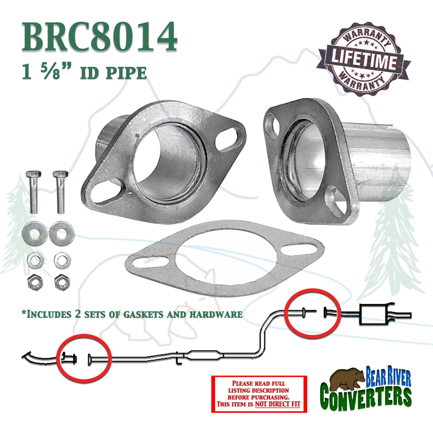 BRC8014 1 5/8" ID Universal QuickFix Exhaust Oval Flange Repair Pipe Kit Gasket