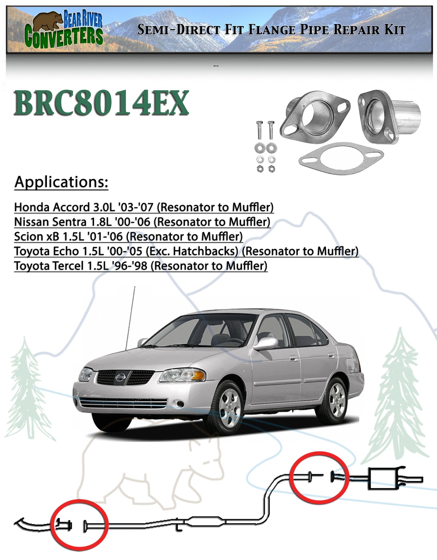 BRC8014EX 1 3/4" ID Universal QuickFix Exhaust Oval Flange Repair Pipe Kit Gasket