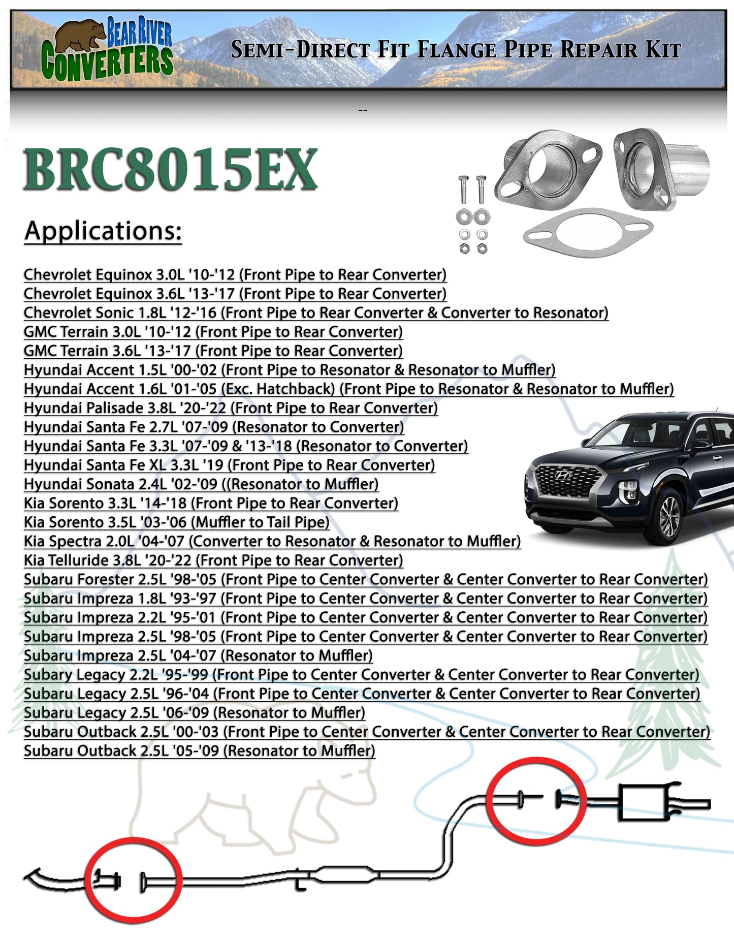 BRC8015EX 2" Flange Pipe Exhaust Repair QuickFix For Chevrolet Hyundai Kia Subaru GMC