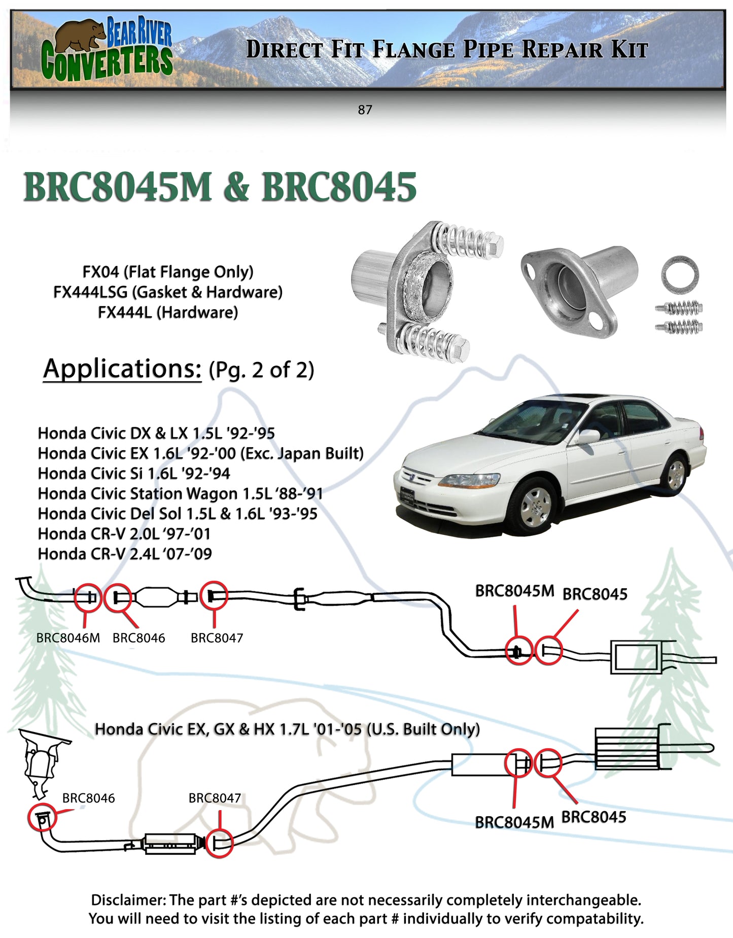 BRC8045 1 3/4" Semi Direct Fit Exhaust Muffler Pipe Flange Repair Kit w/ Gasket