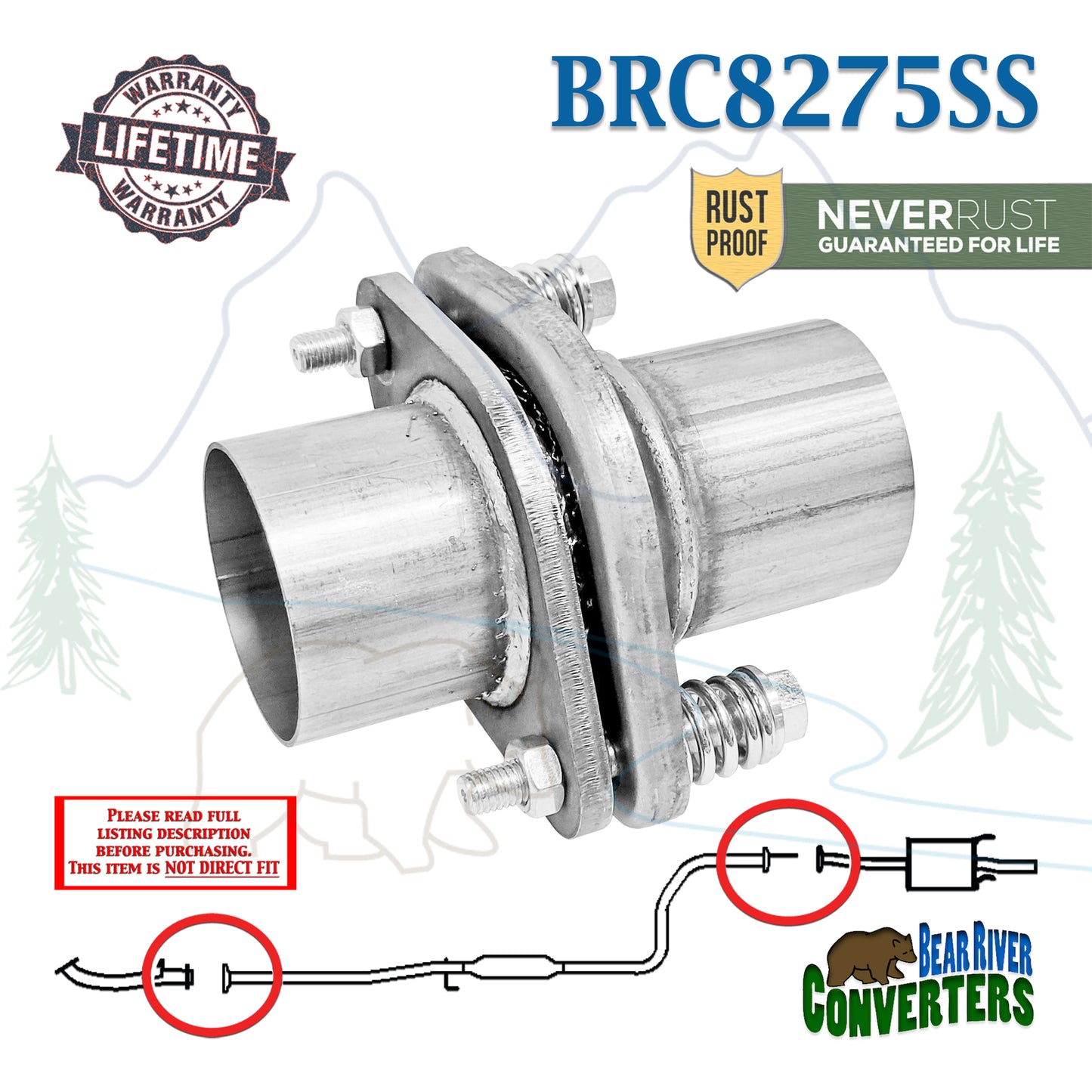 BRC8275SS 2 3/4" 2.75" Exhaust Muffler Flange Pipe Repair Spherical Joint for Nissan Infiniti