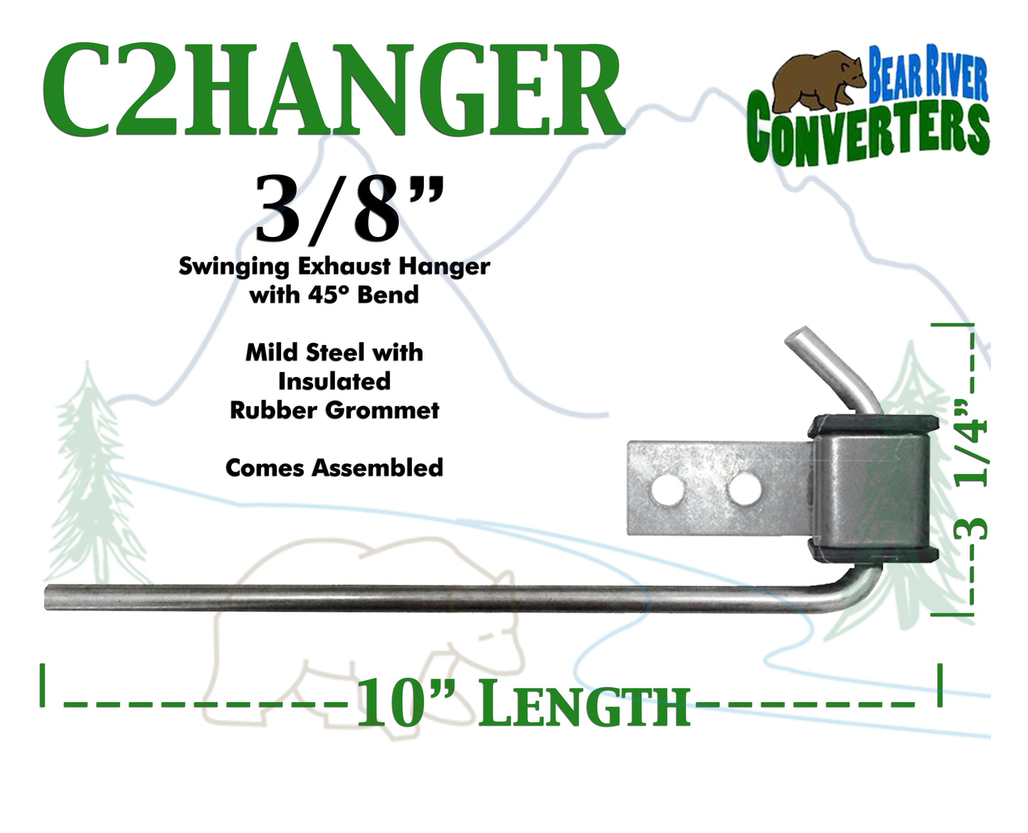 C2HANGER Exhaust Hanger Southern J Hook 3/8" 45º Rod w/ Rubber Grommet