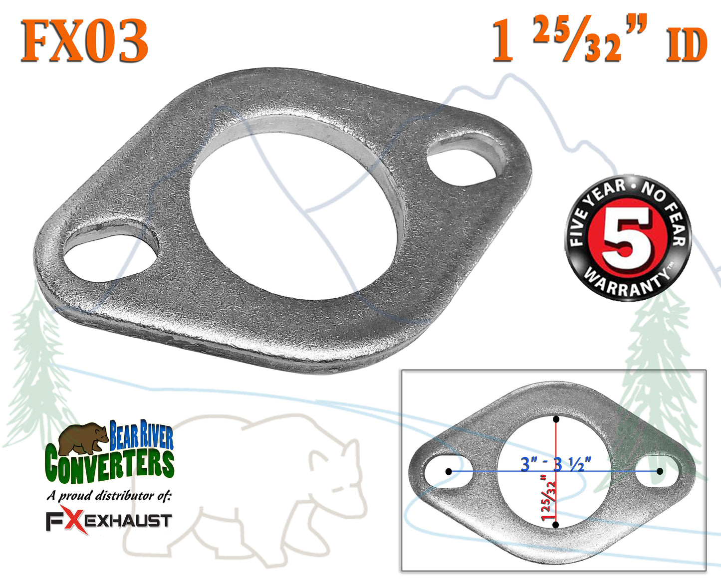 FX03 1 3/4" ID Flat Oval Two Bolt Exhaust Flange Fits 1.75" Pipe