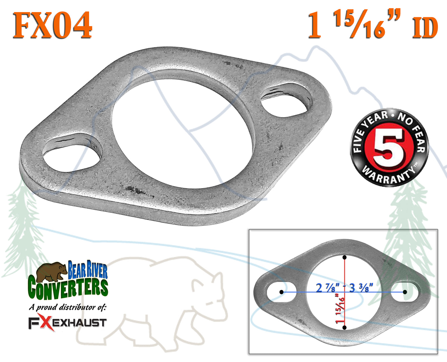 FX04 1 15/16" ID Flat Oval Two Bolt Exhaust Flange Fits 1 7/8" - 1 15/16" Pipe