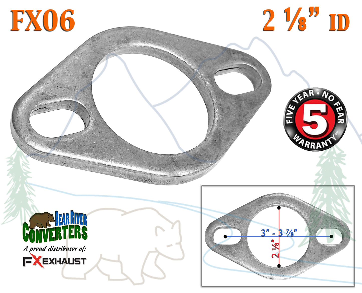 FX06 2 1/8" ID Flat Oval Two Bolt Exhaust Flange Fits 2" - 2 1/8" 2.125" Pipe