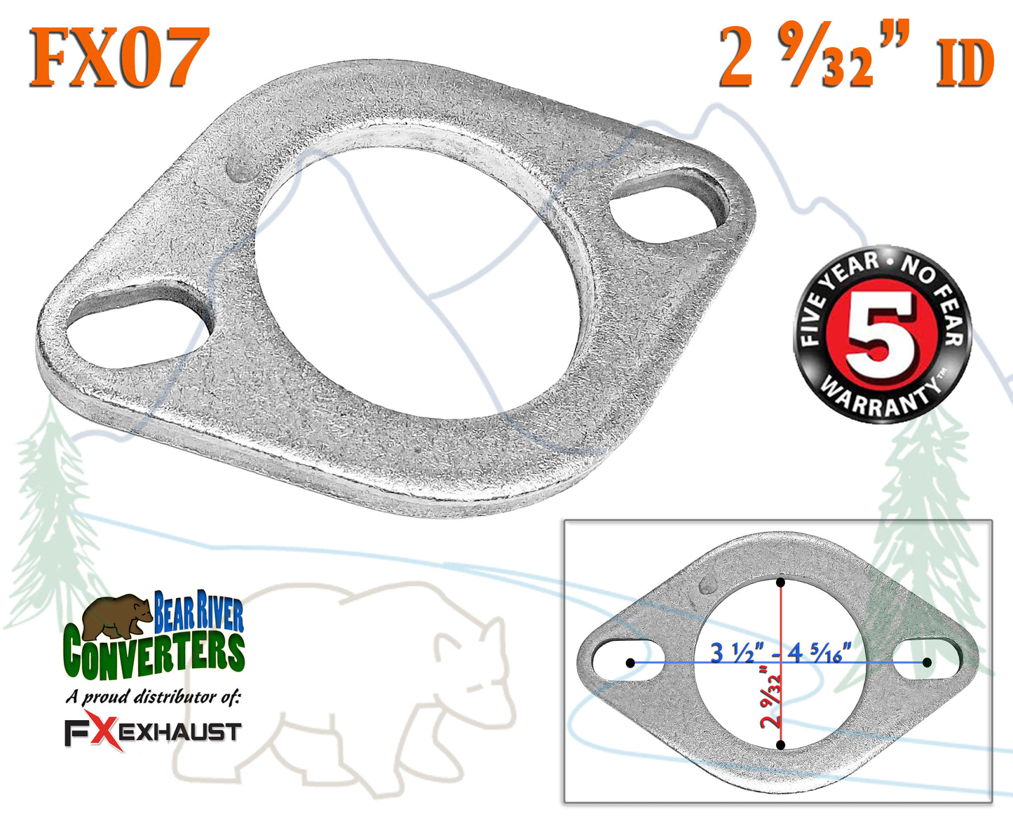 FX07 2 1/4" ID Flat Oval Two Bolt Exhaust Flange Fits 2 1/4" 2.25" -2 9/32" Pipe