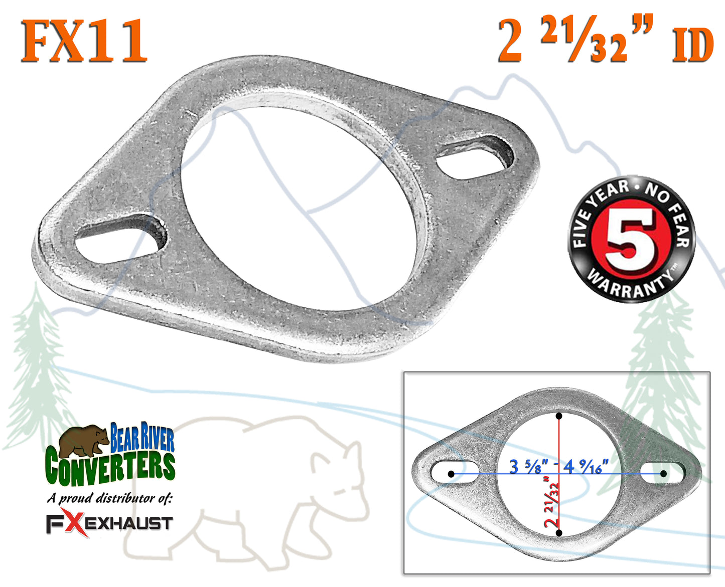 FX11 2 1/2" ID Flat Oval Slotted Two Bolt Exhaust Flange Fits 2.5" Pipe