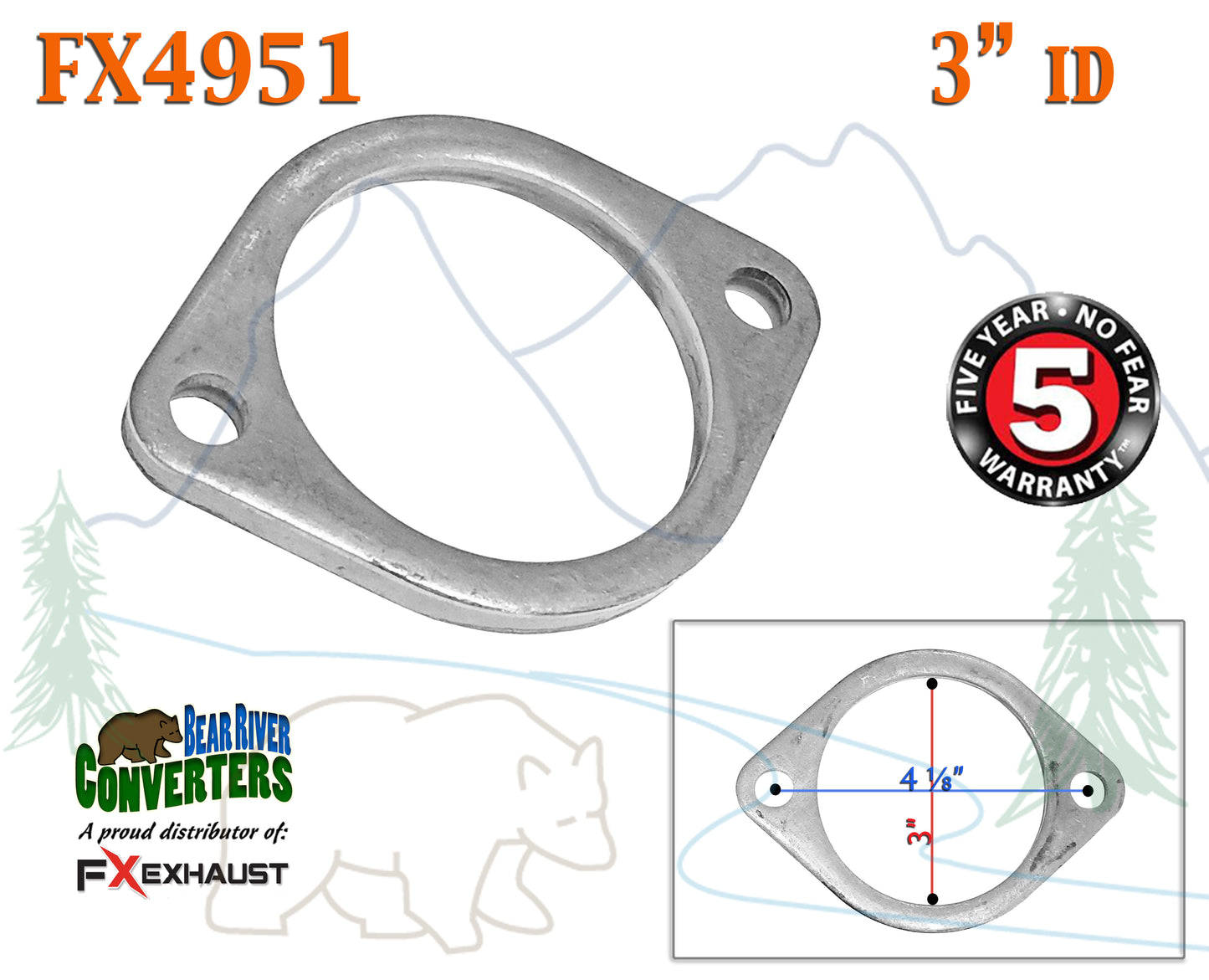 FX4951 3" ID Flat Oval Two Bolt Exhaust Flange Repair Replacement Fits 3" Pipe