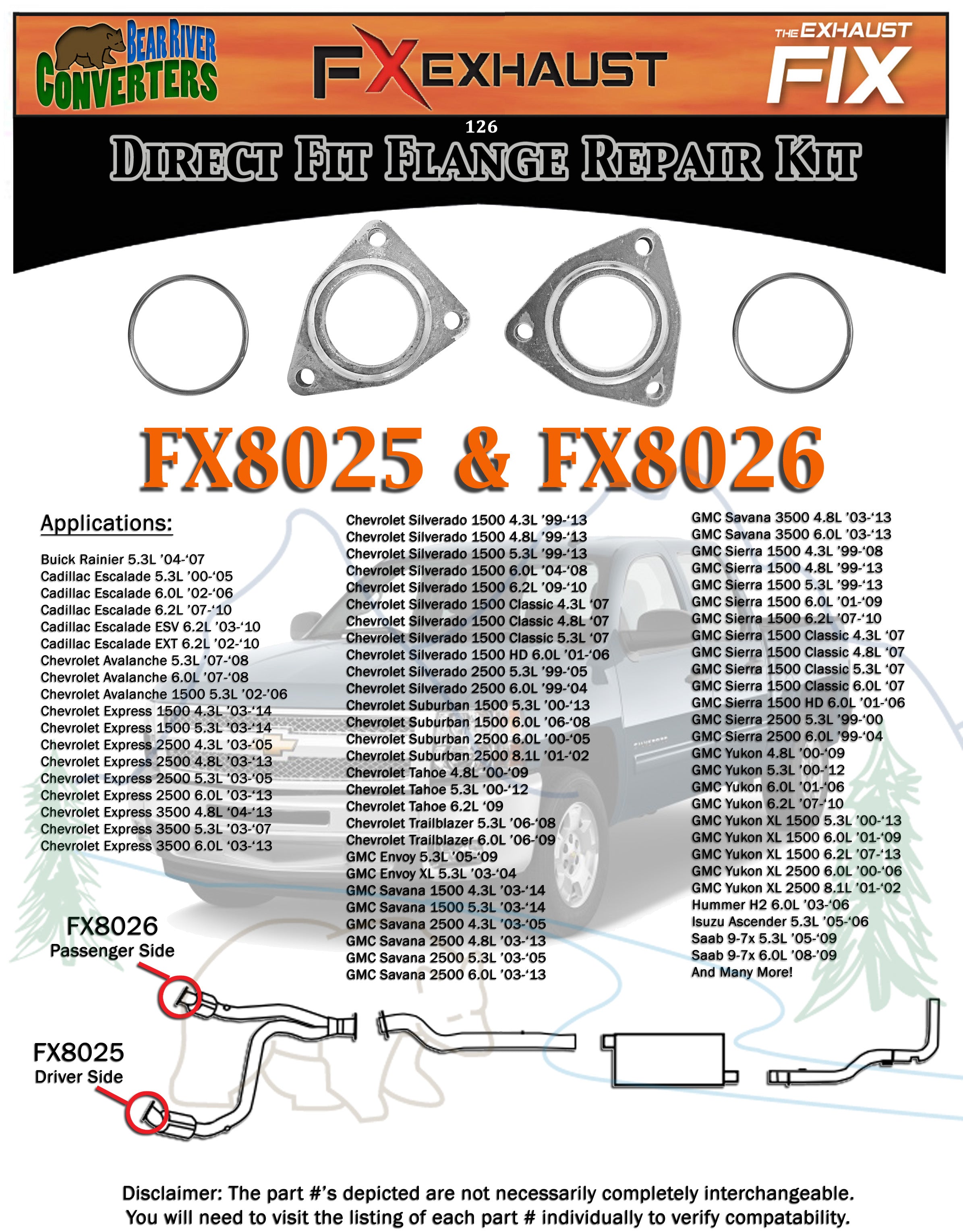 FX8026 Right Passenger Side Y Pipe Triangle Exhaust Flange w/ Gasket 2 1/2