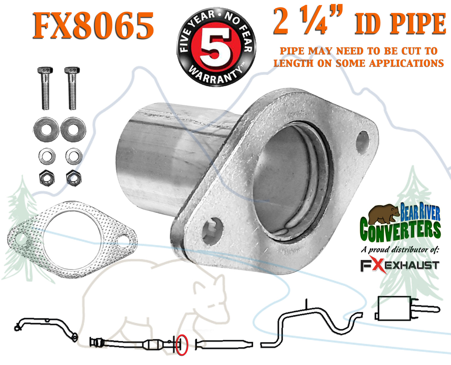 FX8065 2 1/4" Semi Direct Fit Exhaust Converter Pipe Flange Repair Kit w/ Gasket