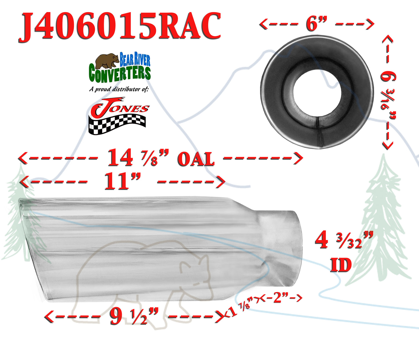 J406015RAC 4" Inlet Stainless Round Diesel Truck Exhaust Tip 6" Outlet 15" Long