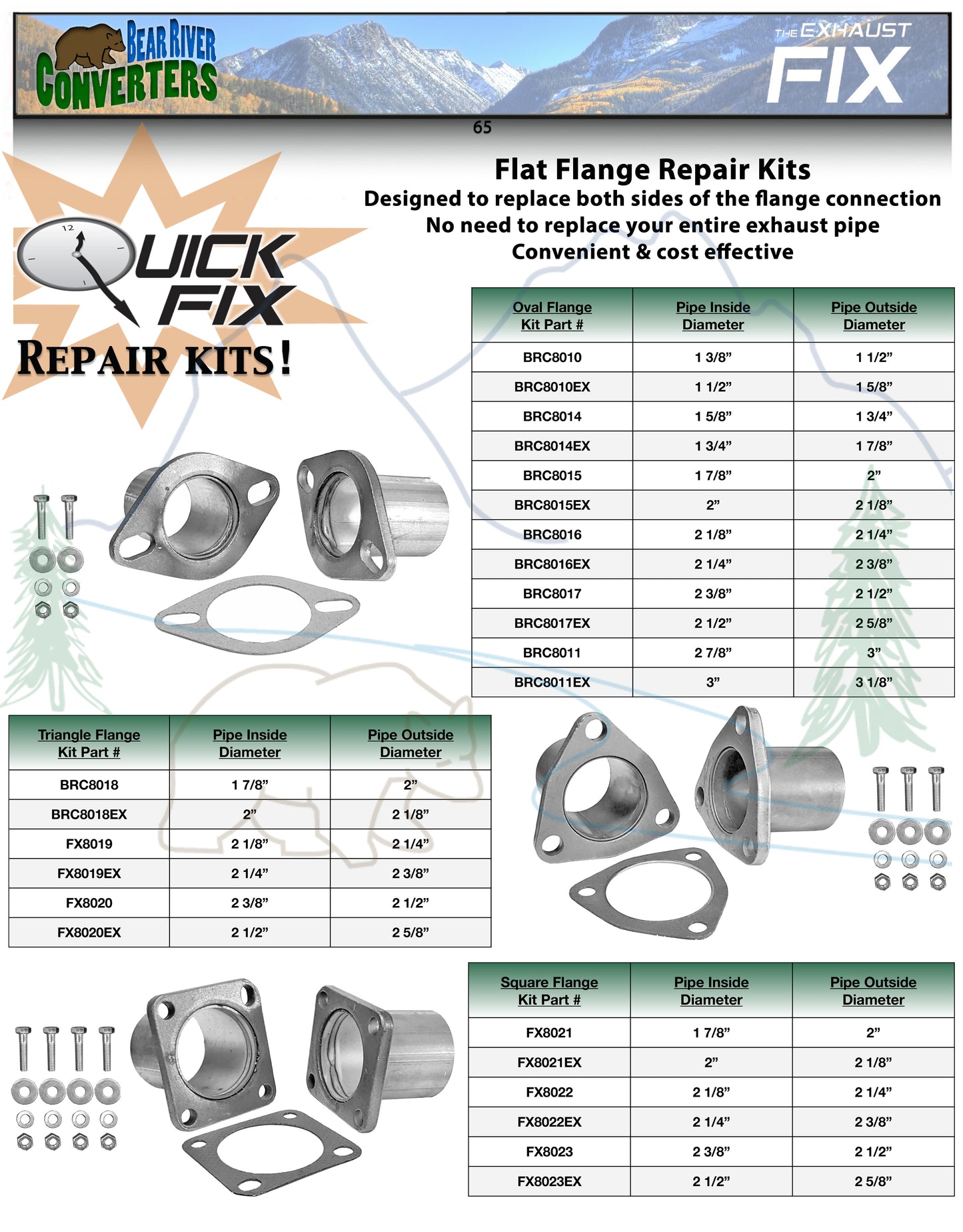 BRC8014EX 1 3/4" ID Universal QuickFix Exhaust Oval Flange Repair Pipe Kit Gasket