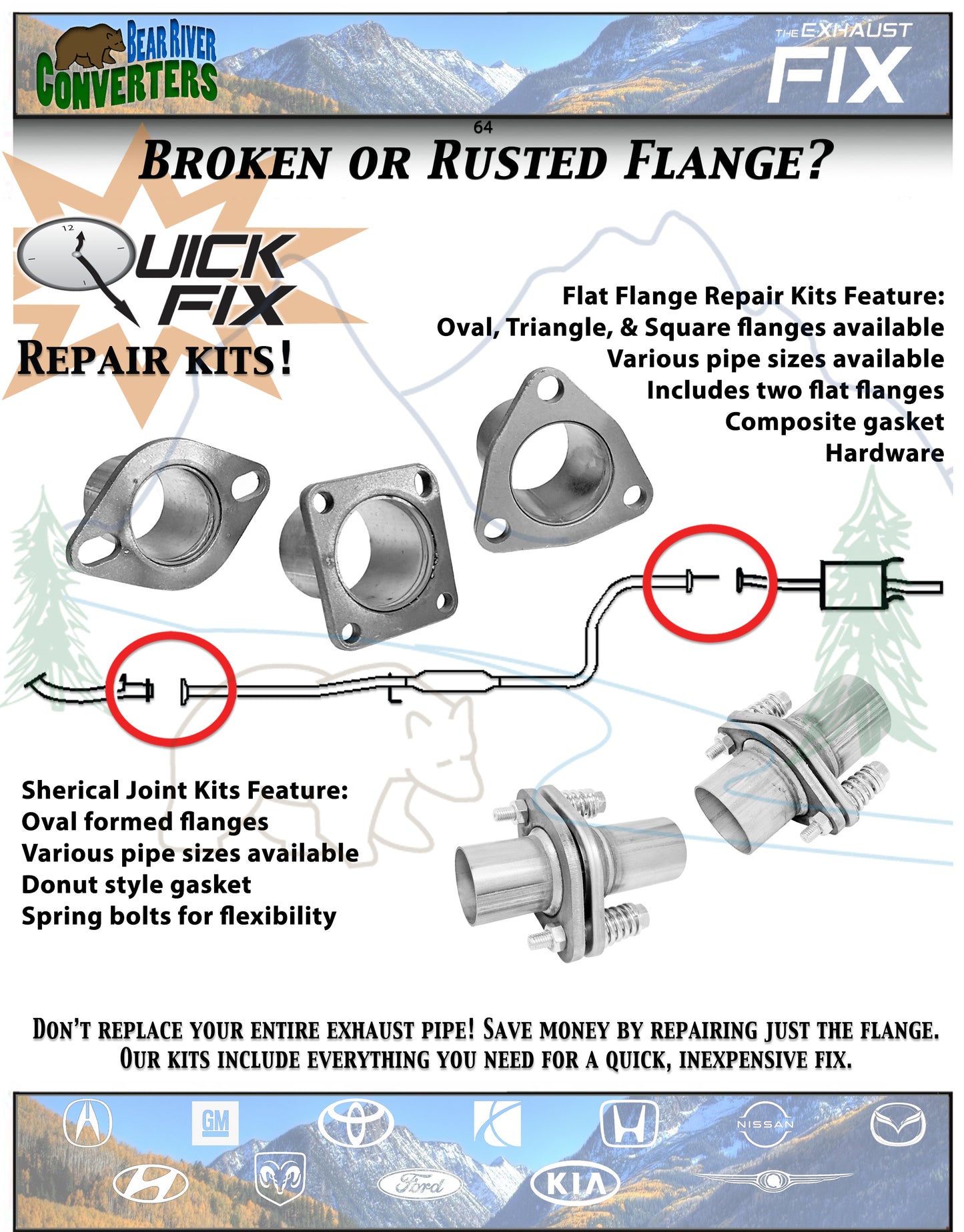 BRC8150SS 1 1/2" 1.5" Exhaust Muffler Flange Pipe Repair Spherical Joint for Toyota Honda