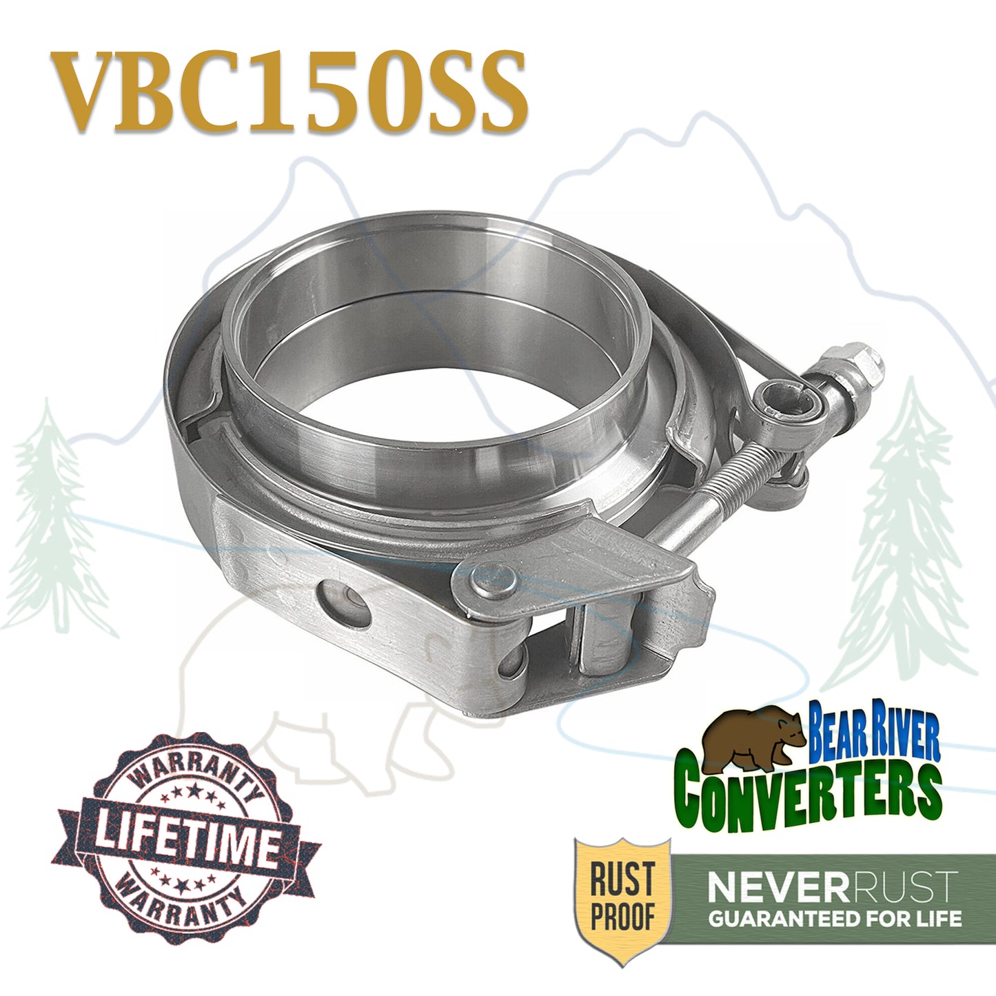 VBC150SS 1 1/2" 1.5" V Band Exhaust Clamp w/ Male Female Flanges Quick Release Band