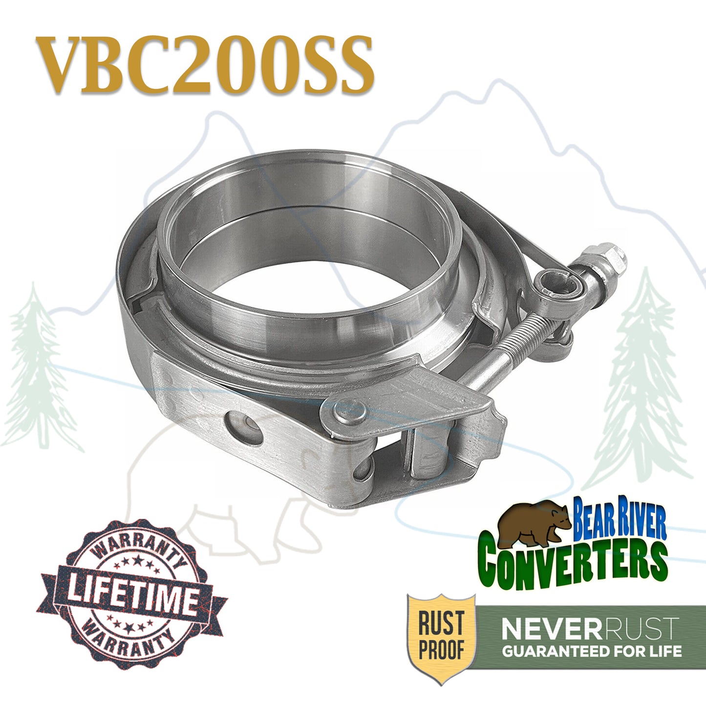 VBC200SS 2" V Band Exhaust Clamp w/ Male Female Flanges Quick Release Stainless Steel