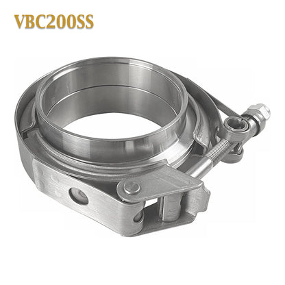 VBC200SS 2" V Band Exhaust Clamp w/ Male Female Flanges Quick Release Stainless Steel