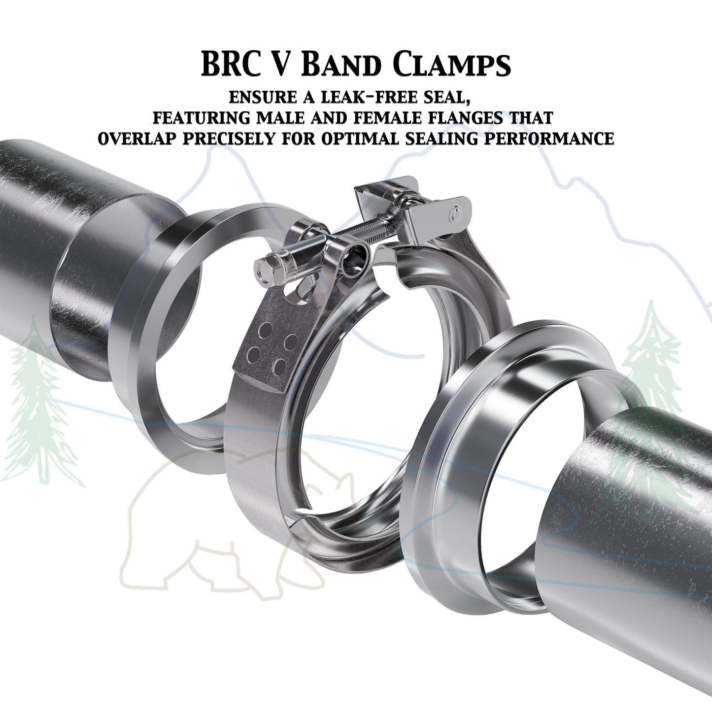 VBC200SS 2" V Band Exhaust Clamp w/ Male Female Flanges Quick Release Stainless Steel